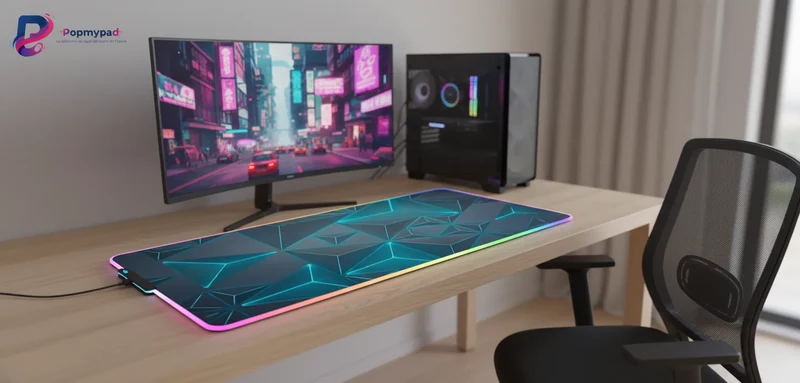 XXL RGB Geometric Mouse Pad — Blue Low-Poly Prisms | PopMyPad