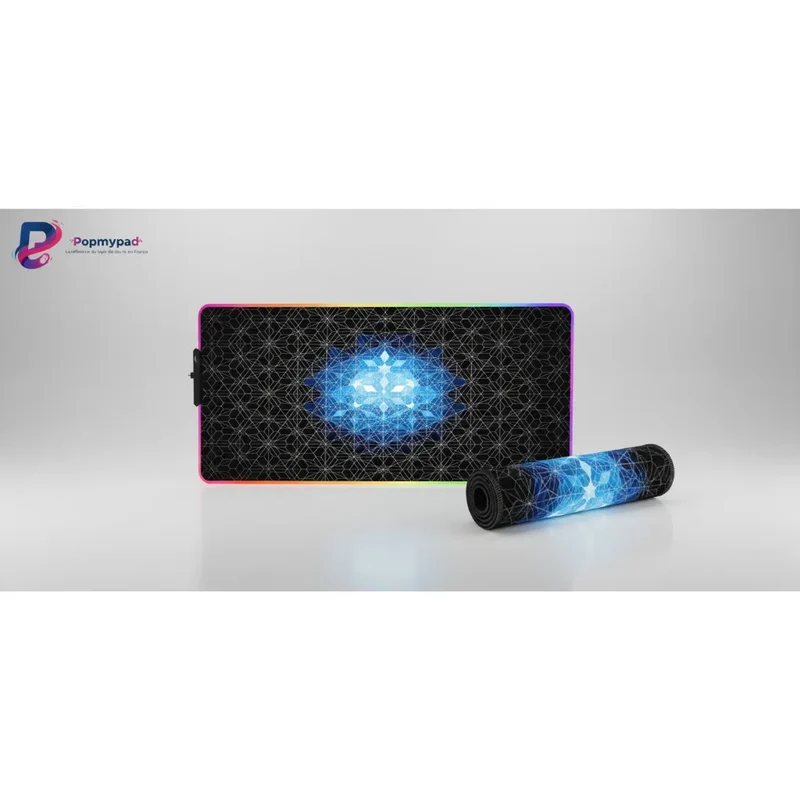 XXL Geometric Mouse Pad — Fractal Blue Frost RGB | PopMyPad