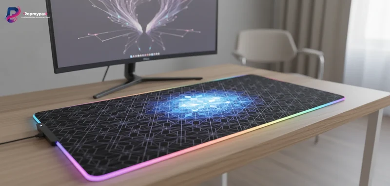 XXL Geometric Mouse Pad — Fractal Blue Frost RGB | PopMyPad