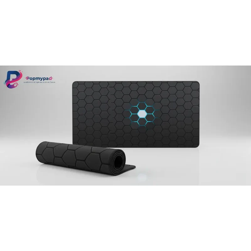 XXL Geometric Gaming Mouse Pad — Cyan Honeycomb Relief | PopMyPad
