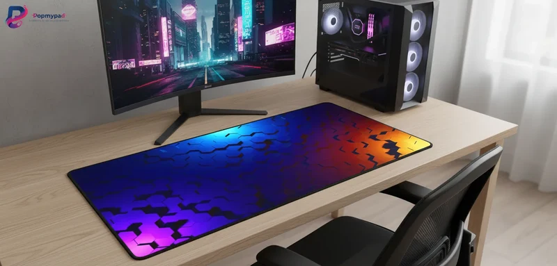 XXL Geometric Gaming Mouse Pad — Purple & Orange Honeycomb | PopMyPad
