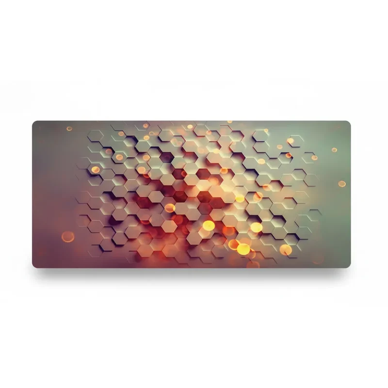 XXL Geometric Mouse Pad — Amber Honeycomb & Bokeh | PopMyPad