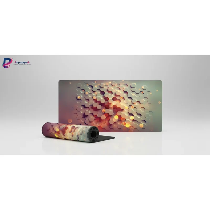 XXL Geometric Mouse Pad — Amber Honeycomb & Bokeh | PopMyPad