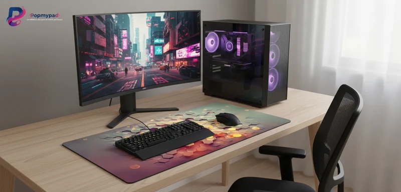 XXL Geometric Mouse Pad — Amber Honeycomb & Bokeh | PopMyPad