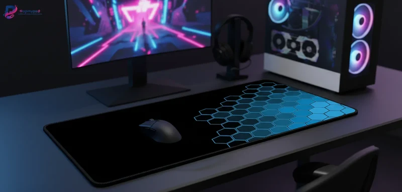 XXL Geometric Gaming Mouse Pad — Blue Hexagonal Matrix | PopMyPad