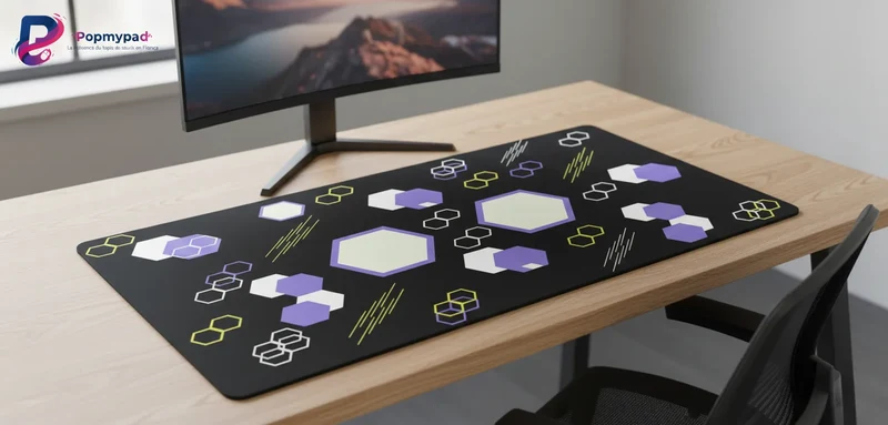 XXL Geometric Mouse Pad — Purple & Lemon Hexagons | PopMyPad
