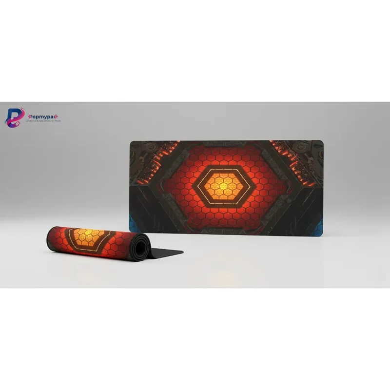 XXL Geometric Gaming Mouse Pad — Amber Fusion Core | PopMyPad