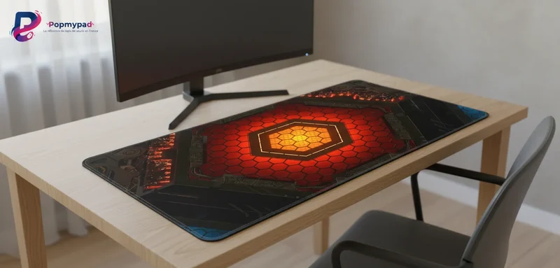 XXL Geometric Gaming Mouse Pad — Amber Fusion Core | PopMyPad