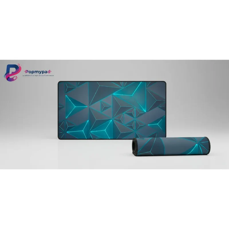 XXL Geometric Gaming Mouse Pad — Cyan Neon Triangles | PopMyPad