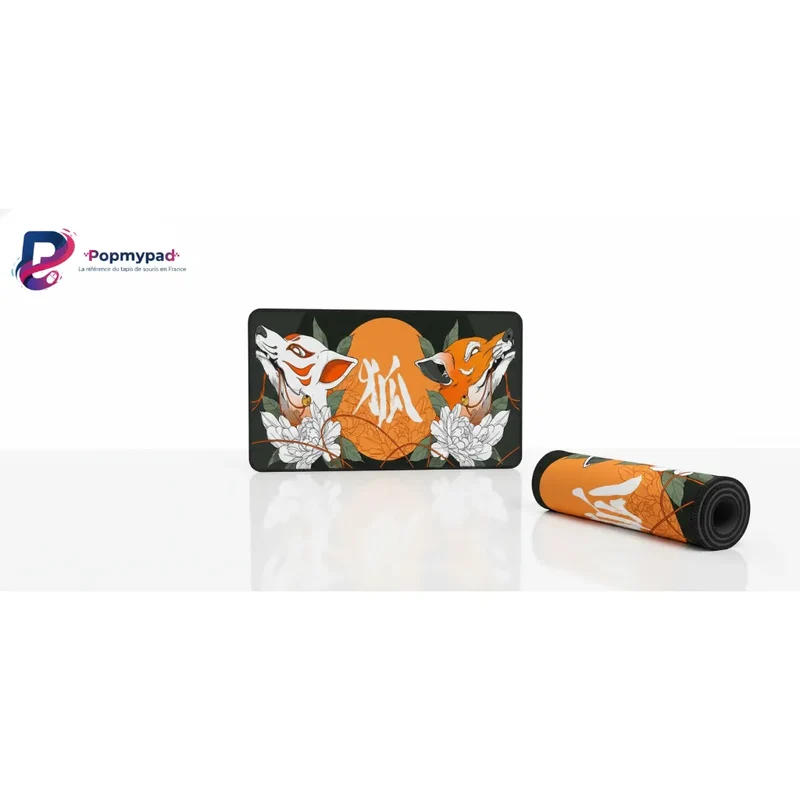 Japanese XXL Mouse Pad — Kitsune Duo and Calligraphy | PopMyPad