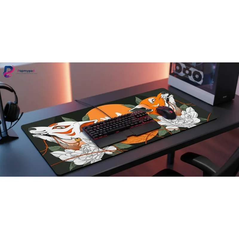Japanese XXL Mouse Pad — Kitsune Duo and Calligraphy | PopMyPad