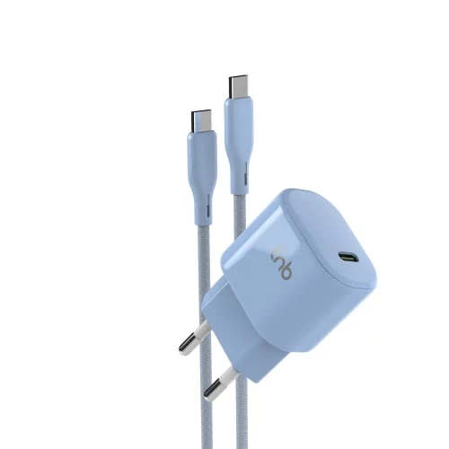Pack de charge secteur 1 USB-C 30W + câble USB-C Power Delivery bleu
