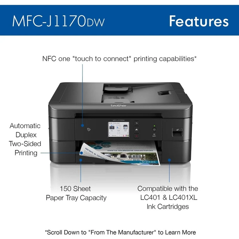 Imprimante multifonction à jet d'encre sans fil Brother MFC-J1170DW - Couleur MFCJ1170DW