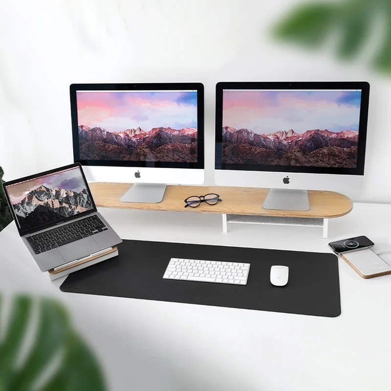 Laptop Stand + Dual Monitor Stand + Multipad + Desk Mat chêne