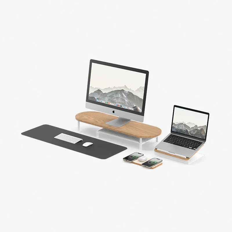 Laptop Stand + Single Monitor Stand + Multipad + Desk Mat chêne