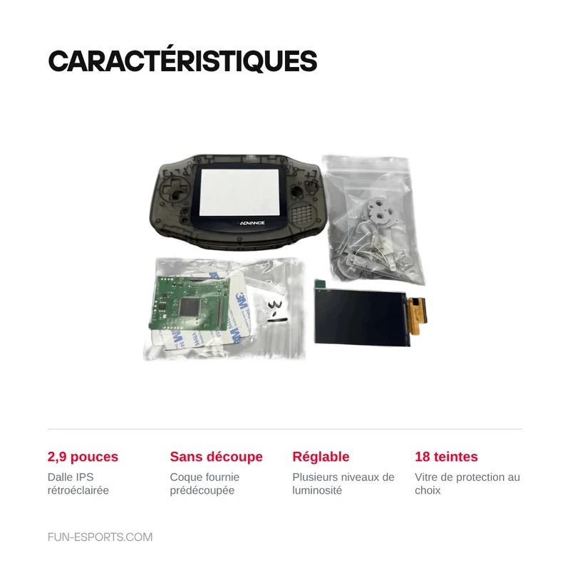 Kit écran IPS 2,9 pouces et coque Game Boy Advance — sans découpe