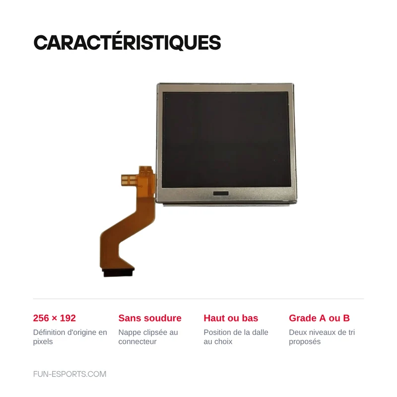 Écran LCD de remplacement pour DS Lite — dalle haute ou basse