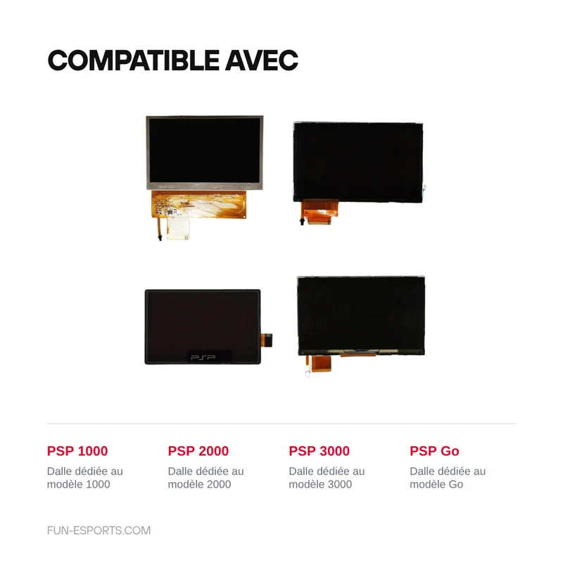 Écran LCD de remplacement PSP 1000, 2000, 3000 et Go — dalle nue