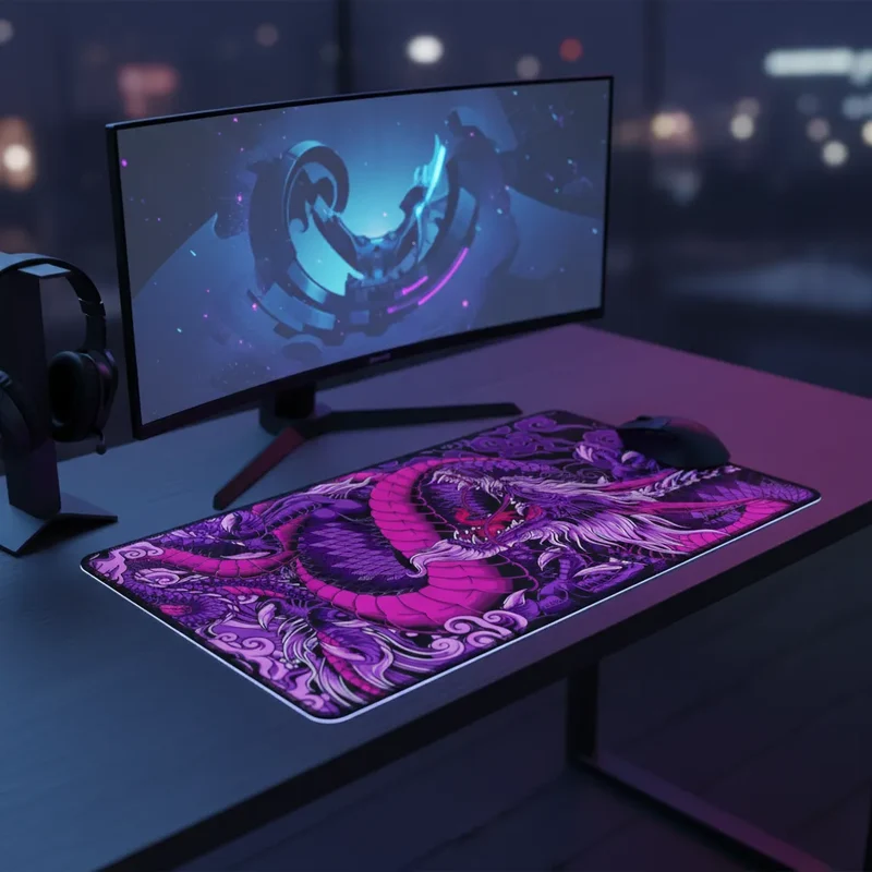 XXL Japanese Gaming Mouse Pad — Violet & Magenta Dragon | PopMyPad