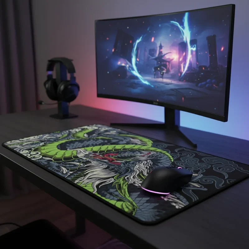 XXL Japanese Gaming Mouse Pad — Emerald Green Dragon | PopMyPad