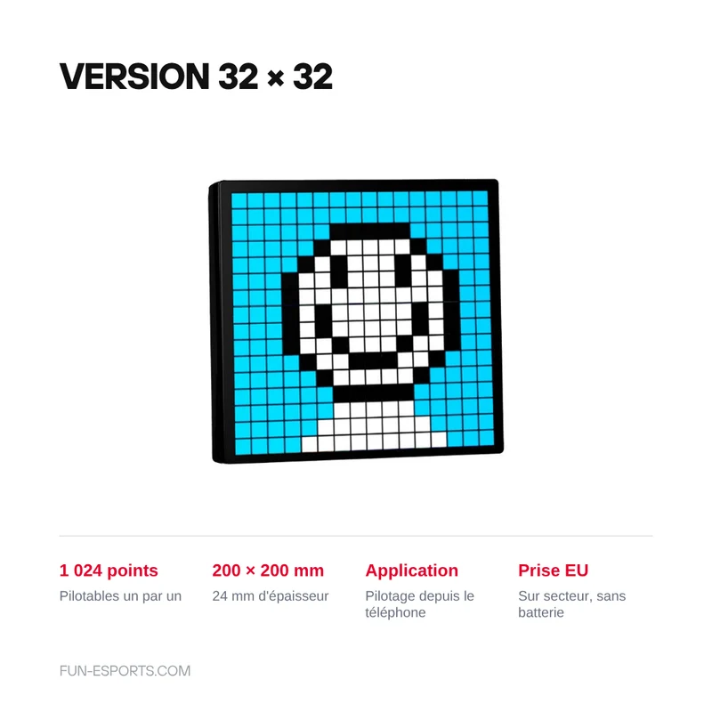 Écran pixel art à LED 16×16 ou 32×32 — pilotage par application