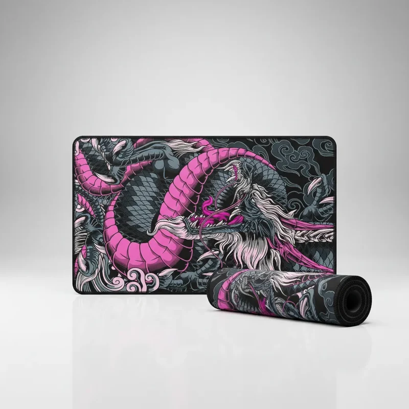 Japanese XXL Gaming Mouse Pad — Neon Pink Dragon | PopMyPad