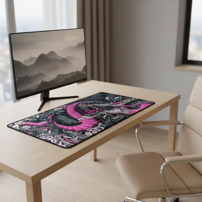 Japanese XXL Gaming Mouse Pad — Neon Pink Dragon | PopMyPad