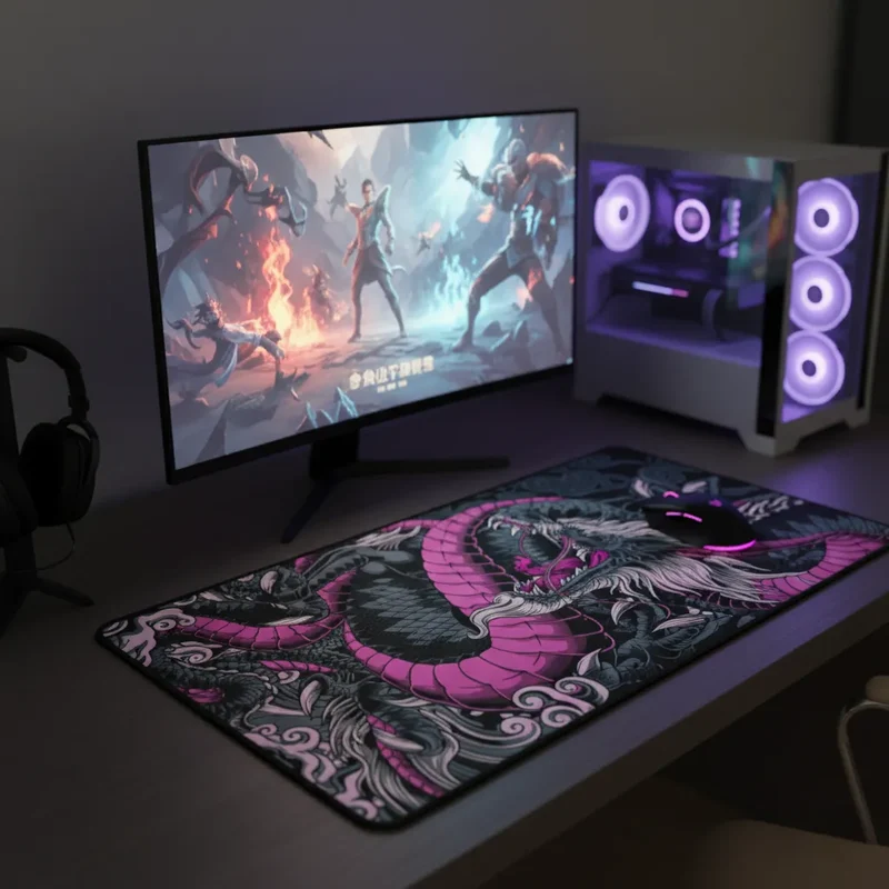 Japanese XXL Gaming Mouse Pad — Neon Pink Dragon | PopMyPad