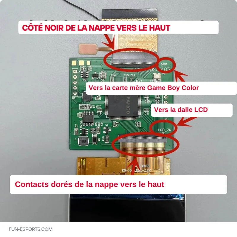 Écran IPS 2,6 pouces pour Game Boy Color — mode grille de pixels