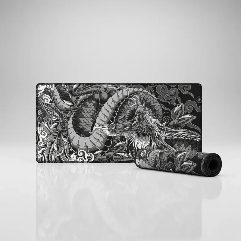 Japanese XXL Mouse Pad — Teal & Burnt Orange Dragon | PopMyPad
