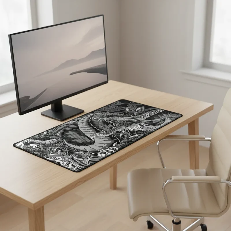 Japanese XXL Mouse Pad — Teal & Burnt Orange Dragon | PopMyPad