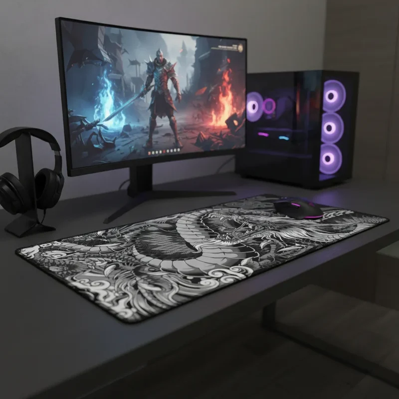 Japanese XXL Mouse Pad — Teal & Burnt Orange Dragon | PopMyPad