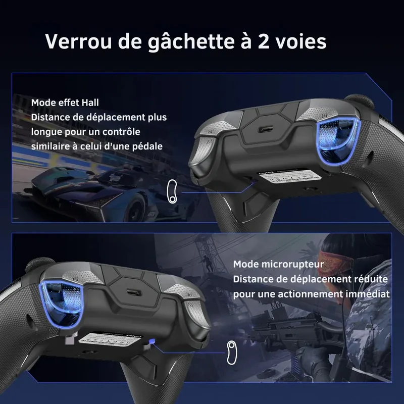 Manette EasySMX D10 noire PC et Switch — sticks TMR et dock de charge fourni