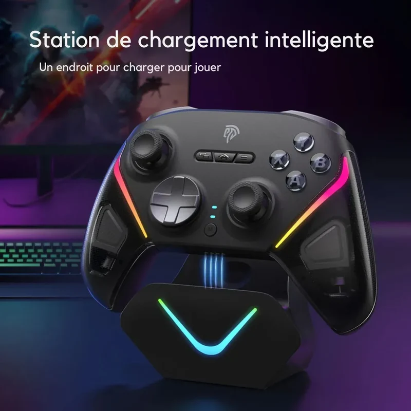 Manette EasySMX D10 noire PC et Switch — sticks TMR et dock de charge fourni