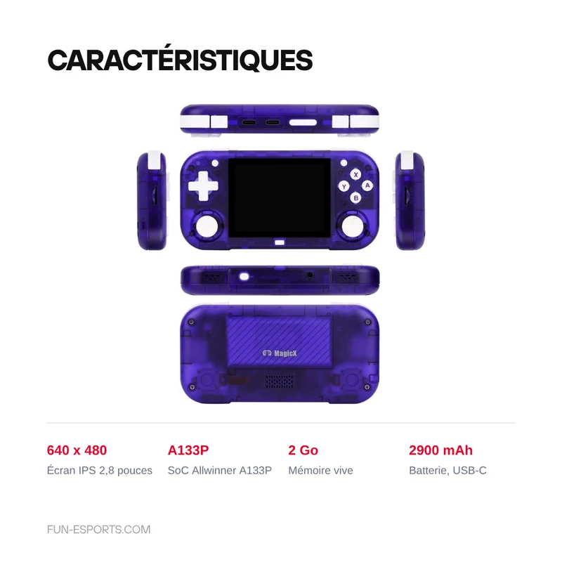 Console rétro portable MagicX Mini Zero 28 — écran 2,8 pouces IPS