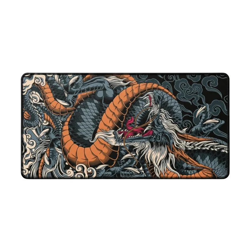 Japanese XXL Mouse Pad — Orange & Black Dragon on Clouds | PopMyPad