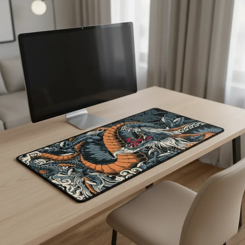Japanese XXL Mouse Pad — Orange & Black Dragon on Clouds | PopMyPad