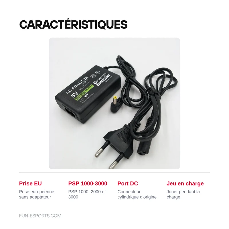 Chargeur secteur PSP 1000, 2000 et 3000 — prise européenne
