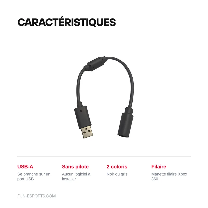 Câble adaptateur USB pour manette filaire Xbox 360