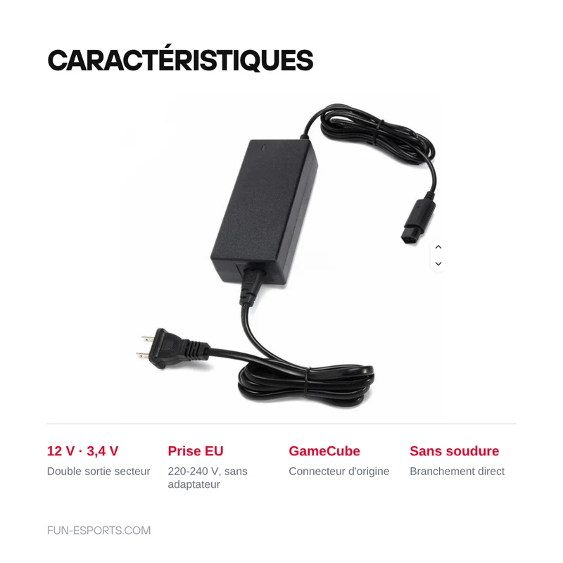 Bloc d'alimentation GameCube — adaptateur secteur, prise EU