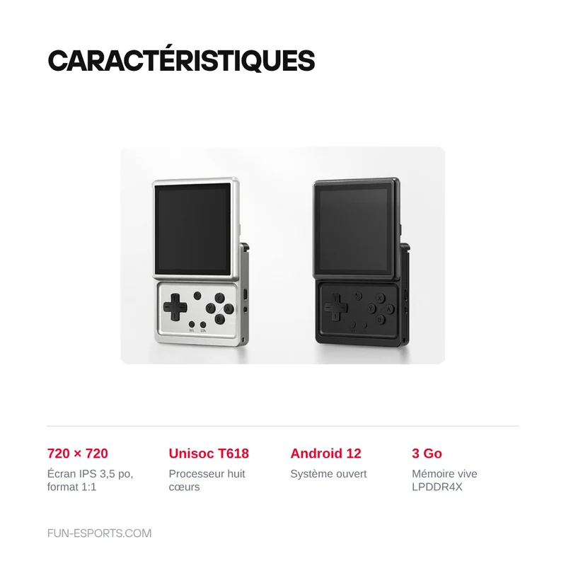 Anbernic RG Rotate Android 12 — écran carré rotatif 720 × 720, sans joystick analogique