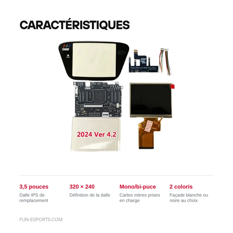 Kit écran IPS V4 OGS Game Gear — dalle 3,5 pouces 320 × 240