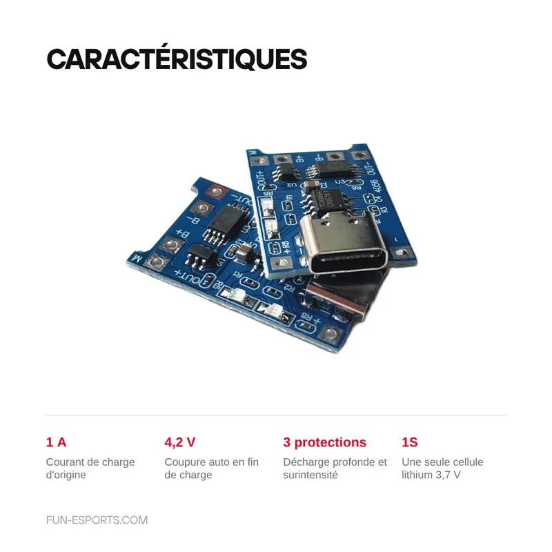 Module de charge TP4056 batterie lithium 1S — USB-C, micro ou mini