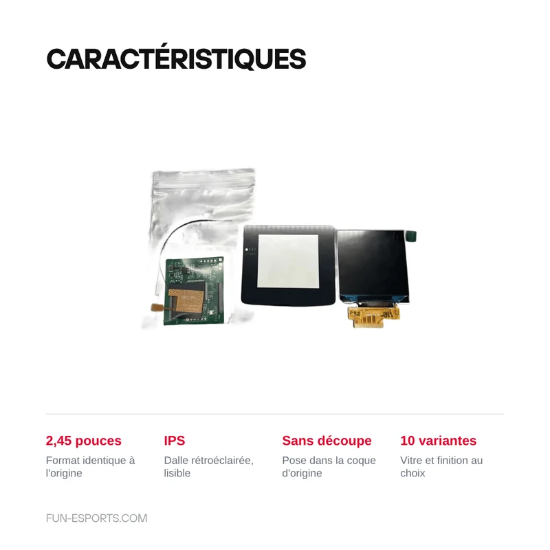 Écran IPS 2,45 pouces pour Game Boy Color — sans découpe de coque