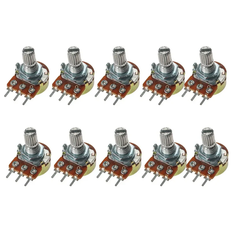 Potentiomètres WH148 axe 15 mm 3 broches — lot de 10, écrous inclus