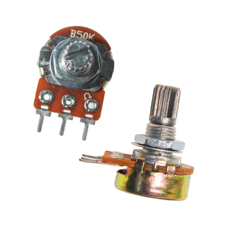 Potentiomètres WH148 axe 15 mm 3 broches — lot de 10, écrous inclus