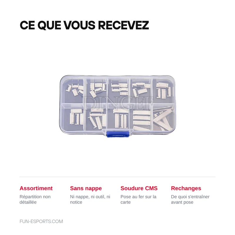 Connecteurs FFC / FPC 0,5 mm à rabat — lot de 50, 6 à 40 broches