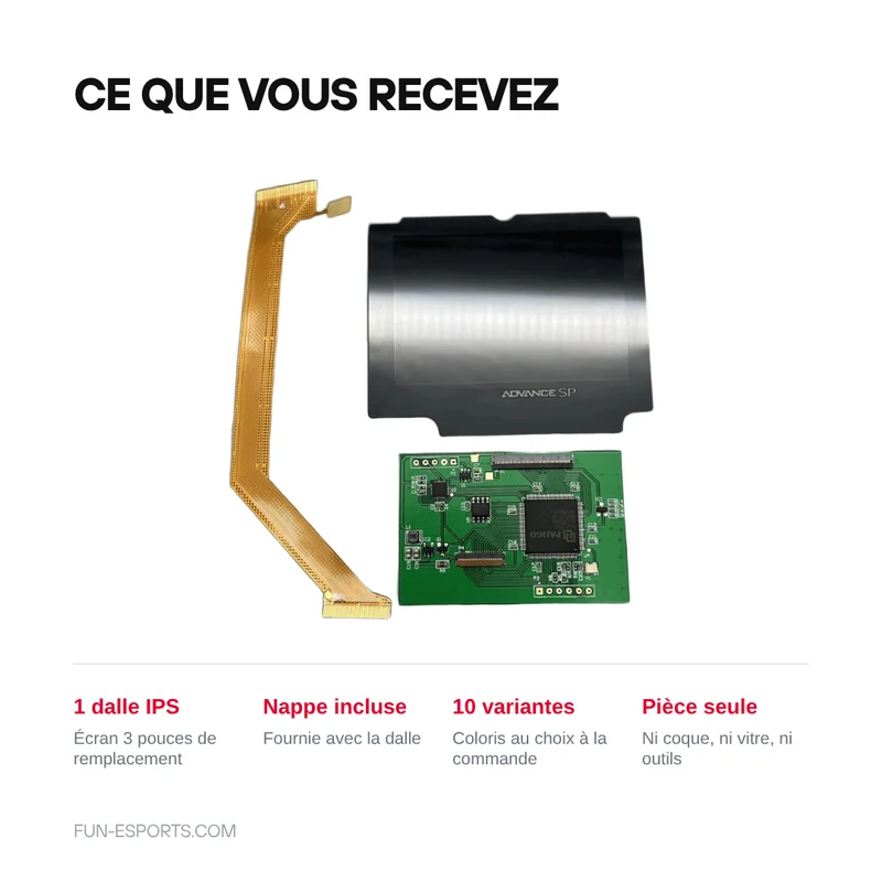 Écran IPS 3 pouces pour Game Boy Advance SP — dalle haute luminosité