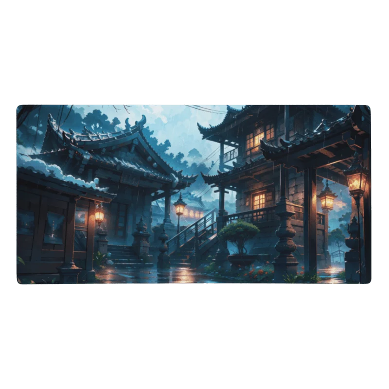 Tapis De Souris Japonais Village Zen Nocturne