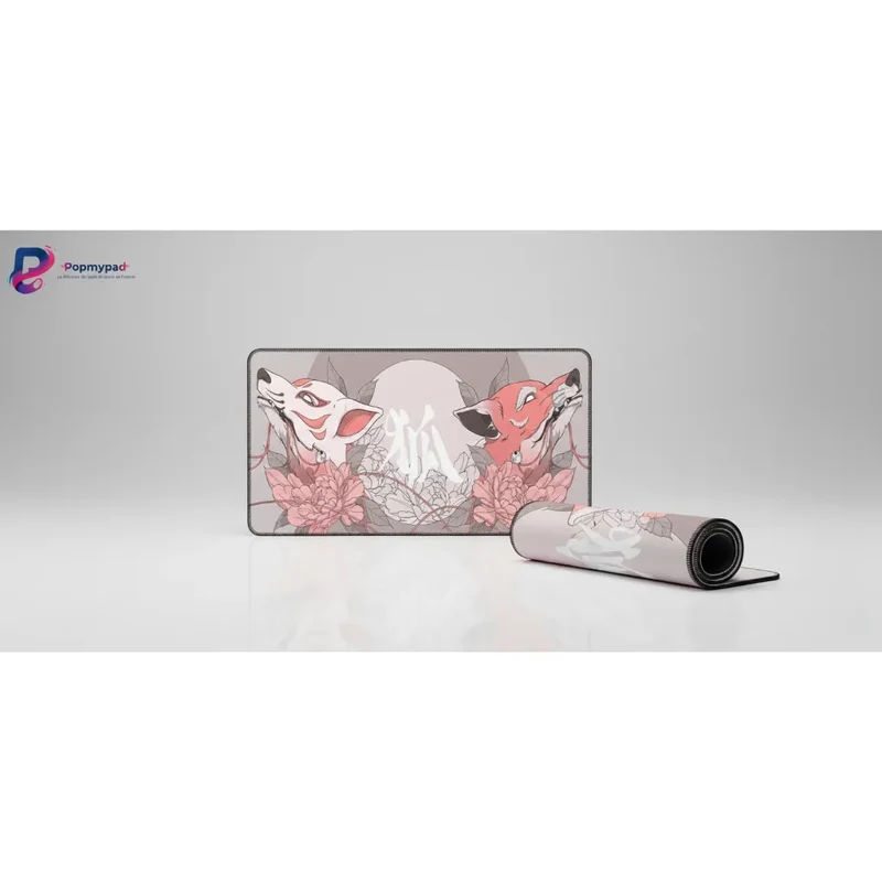 Japanese XXL Mouse Pad — Kitsune and Pastel Peonies | PopMyPad